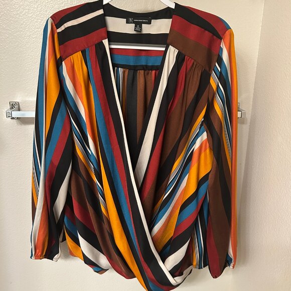 INC Womens Plus 2X Emily Stripe Orange Long Sleeve Blouse - Picture 1 of 4